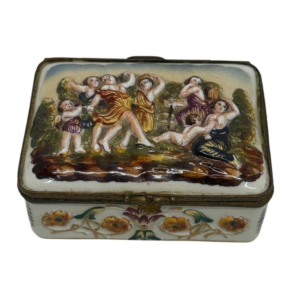 Late 19th Century Capodimonte Porcelain Hand-Painted Lid Trinket Box